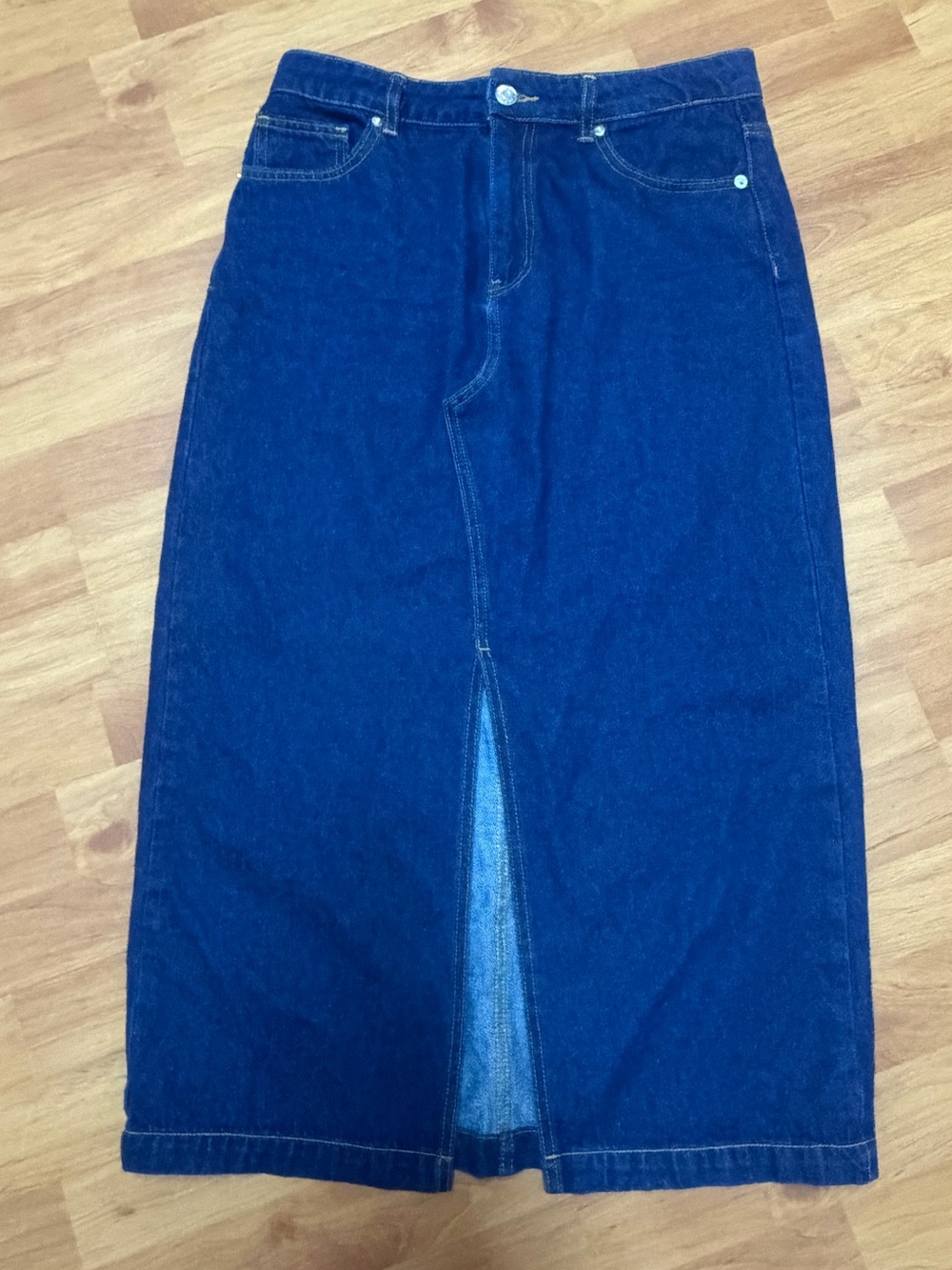 Women's Dark Blue Denim Maxi Skirt with Front Slit